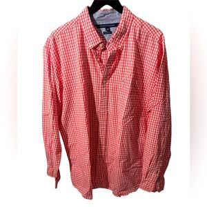 Tommy Hilfiger Men's Size XL LS Pink & White Checked Dress Shirt 100% Cotton